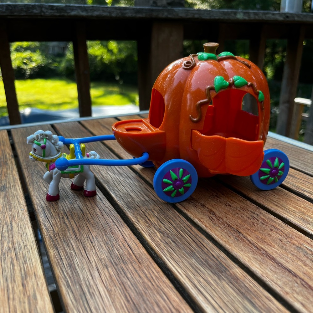 Kids Cinderella Pumpkin Carriage Toy with Horse - Orange and Blue
